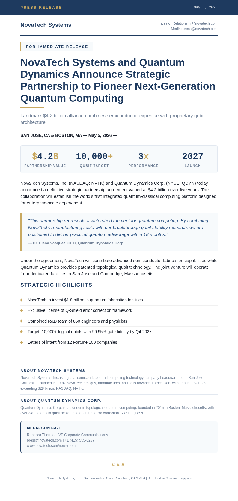 Executive Summary Press Release